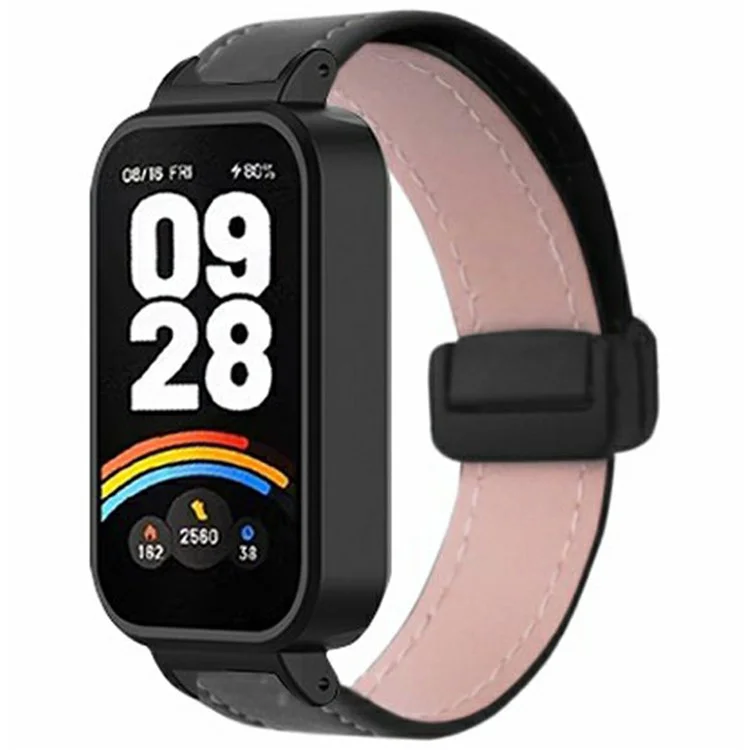 For Xiaomi Redmi Band 3  /  Smart Band 9 Active Replacement Watch Band Magnetic Folding Buckle Leather Strap with PC Case - Black