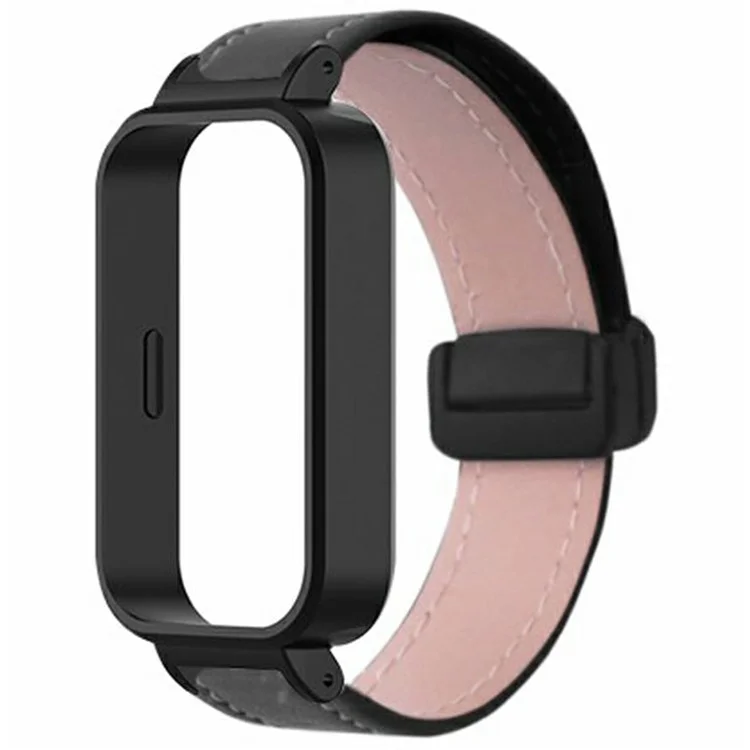 For Xiaomi Redmi Band 3  /  Smart Band 9 Active Replacement Watch Band Magnetic Folding Buckle Leather Strap with PC Case - Black