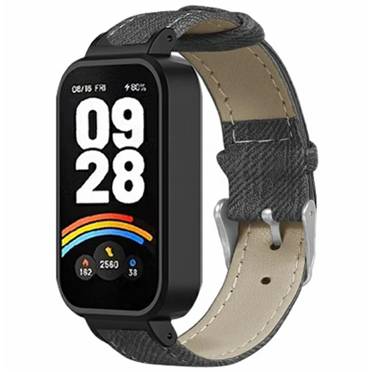 For Xiaomi Redmi Band 3 / Smart Band 9 Active Replacement Strap with PC Case Denim Texture Leather Watch Band - Grey