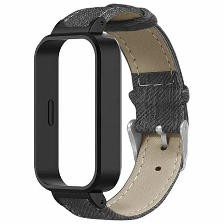 For Xiaomi Redmi Band 3 / Smart Band 9 Active Replacement Strap with PC Case Denim Texture Leather Watch Band - Grey