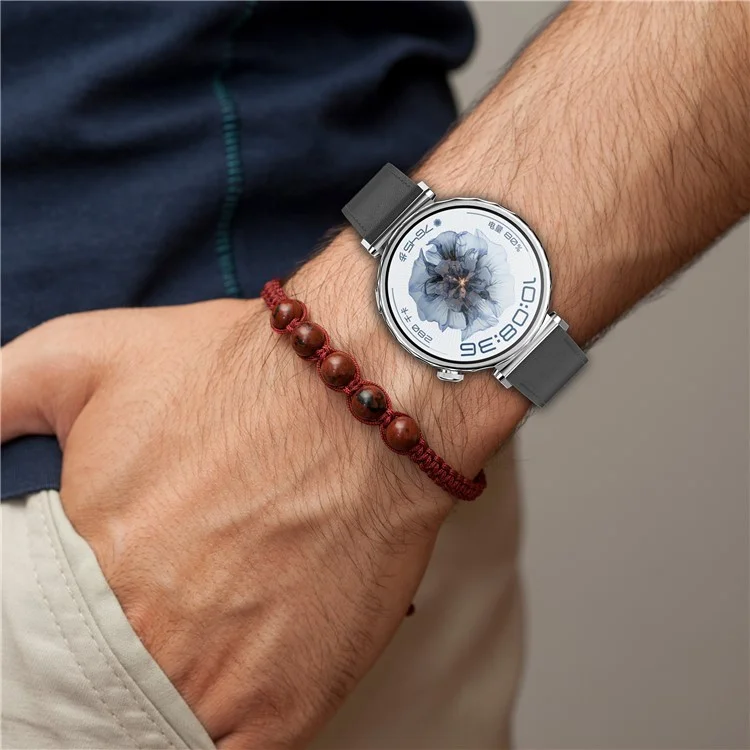 For Huawei Garmin Smartwatch Band 18mm Universal Top Layer Cowhide Leather Strap - Brown