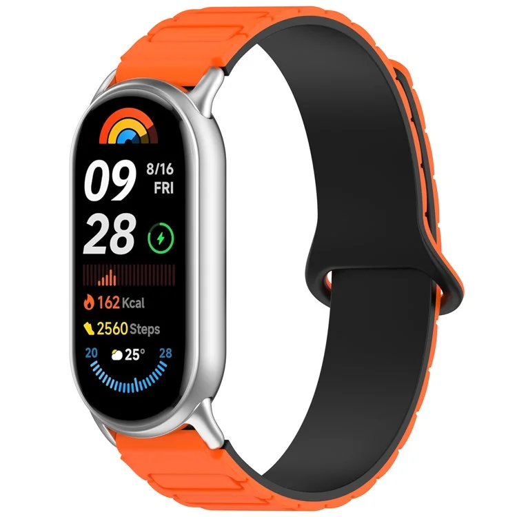 Bracelet magnétique en silicone pour Xiaomi Smart Band 9 NFC / 9 / 8 NFC / 8 Bracelet de remplacement avec connecteurs - Orange+Noir