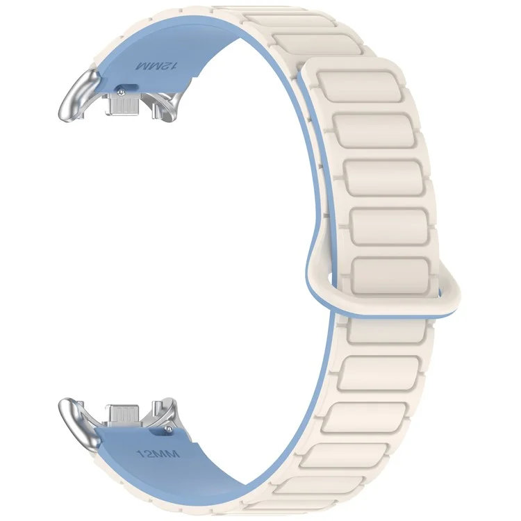 Magnetic Silicone Strap for Xiaomi Smart Band 9 NFC / 9 / 8 NFC / 8 Replacement Wristband with Connectors - White+Blue
