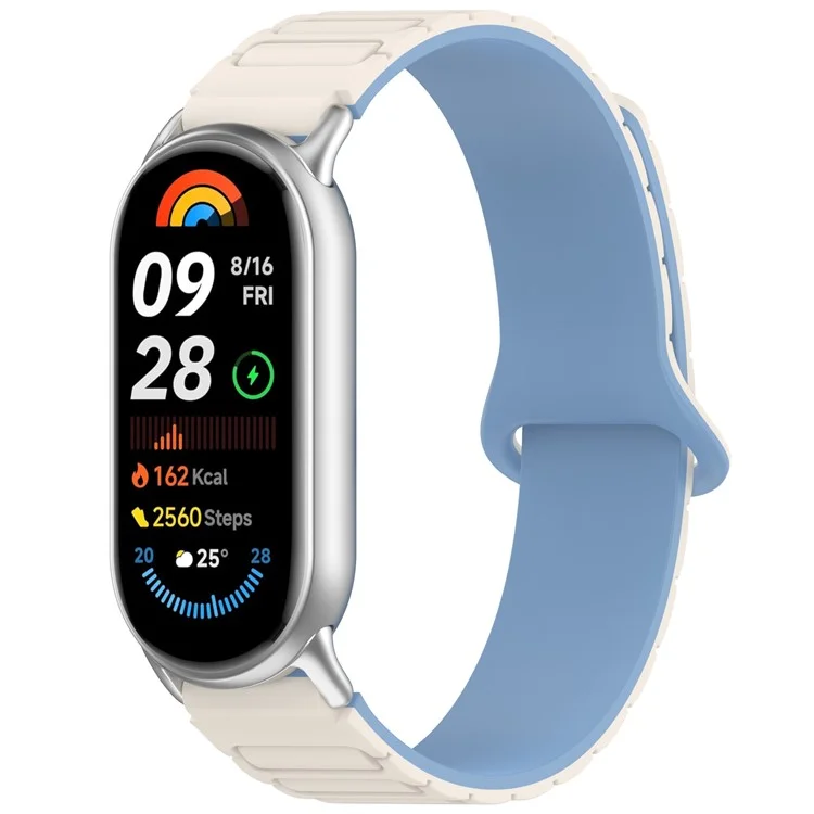 Magnetic Silicone Strap for Xiaomi Smart Band 9 NFC / 9 / 8 NFC / 8 Replacement Wristband with Connectors - White+Blue