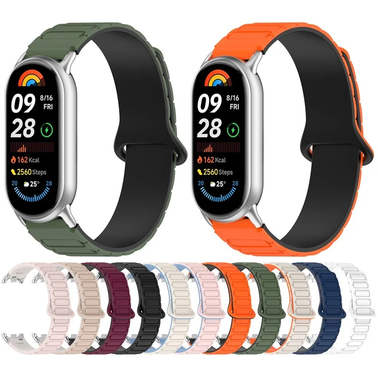 Magnetic Silicone Strap for Xiaomi Smart Band 9 NFC / 9 / 8 NFC / 8 Replacement Wristband with Connectors - White+Blue