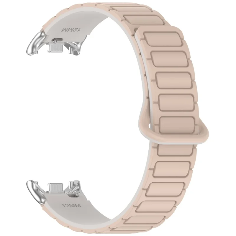 Magnetic Silicone Strap for Xiaomi Smart Band 9 NFC / 9 / 8 NFC / 8 Replacement Wristband with Connectors - Milk Tea+White