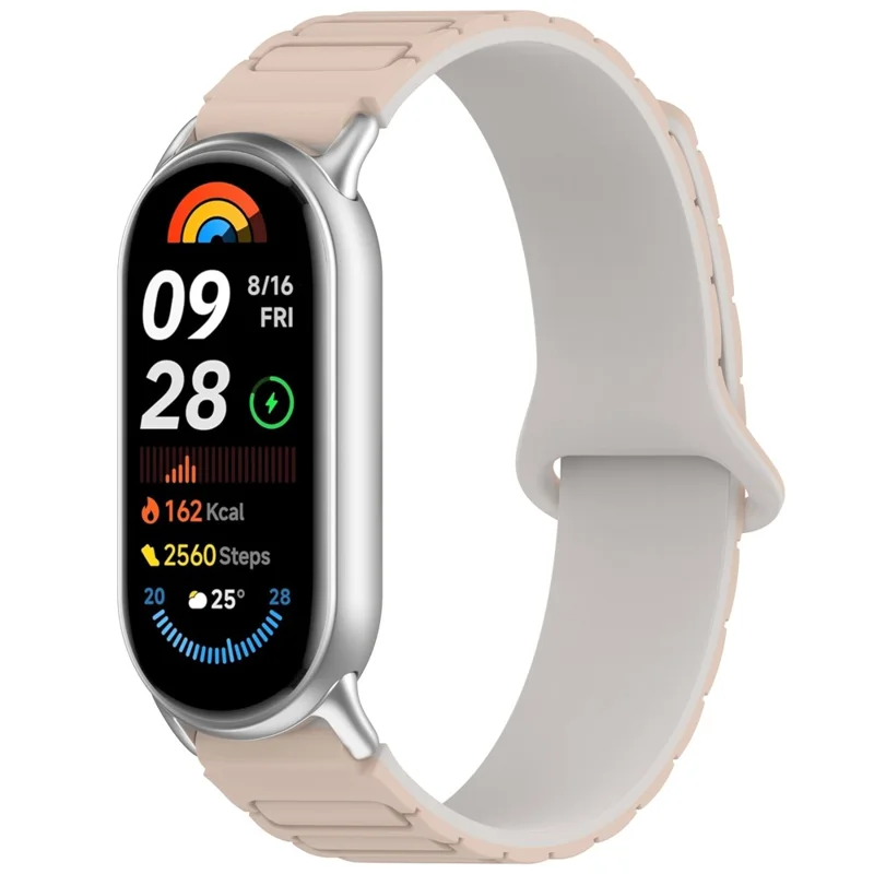 Magnetic Silicone Strap for Xiaomi Smart Band 9 NFC / 9 / 8 NFC / 8 Replacement Wristband with Connectors - Milk Tea+White