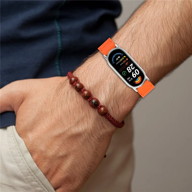 Magnetic Silicone Strap for Xiaomi Smart Band 9 NFC / 9 / 8 NFC / 8 Replacement Wristband with Connectors - Milk Tea+White