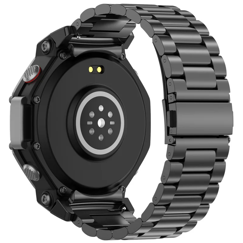 For Huami Amazfit T-Rex 3 Watch Band Replacement Metal Strap Adjustable Three-Bead - Black