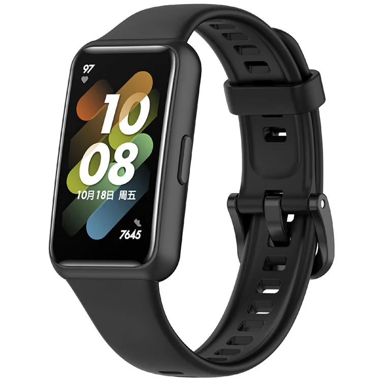 For Huawei Band 7 Silicone Watch Band Solid Color Replacement Strap - Black