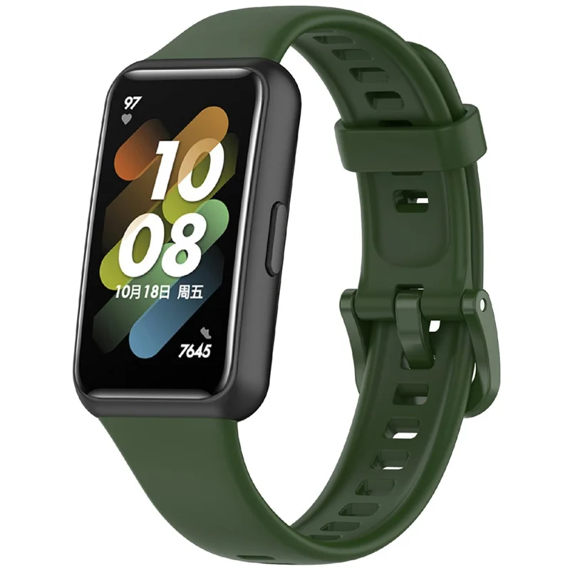 For Huawei Band 7 Silicone Watch Band Solid Color Replacement Strap - Army Green