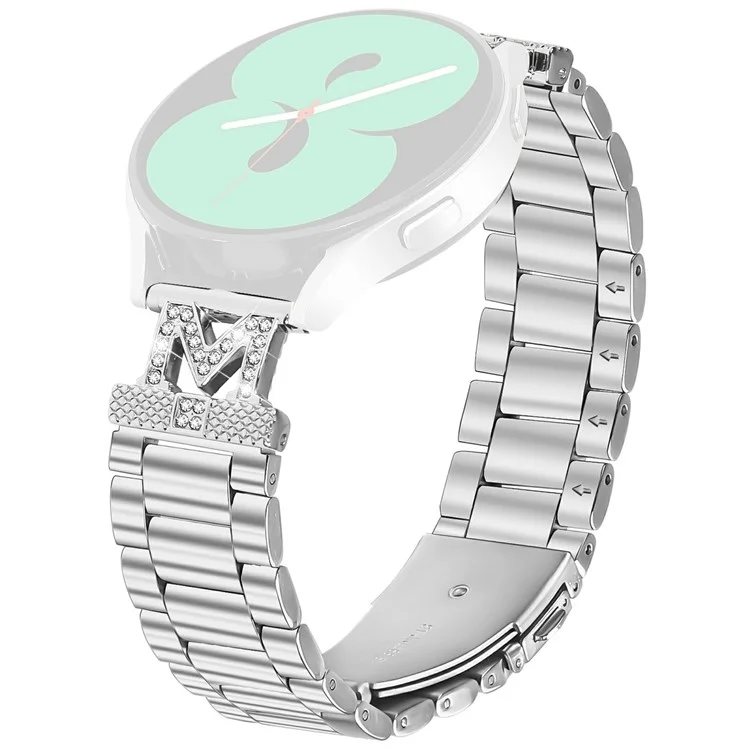 Para Realme Techlife Watch S100 Pulseira de Relógio Decorada com Strass e 3 Contas em Aço Inoxidável Prata