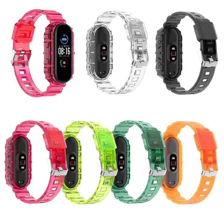 Transparent TPU Watchband Strap Integrated Wristband Replacement for Xiaomi Band 5/6 - Black