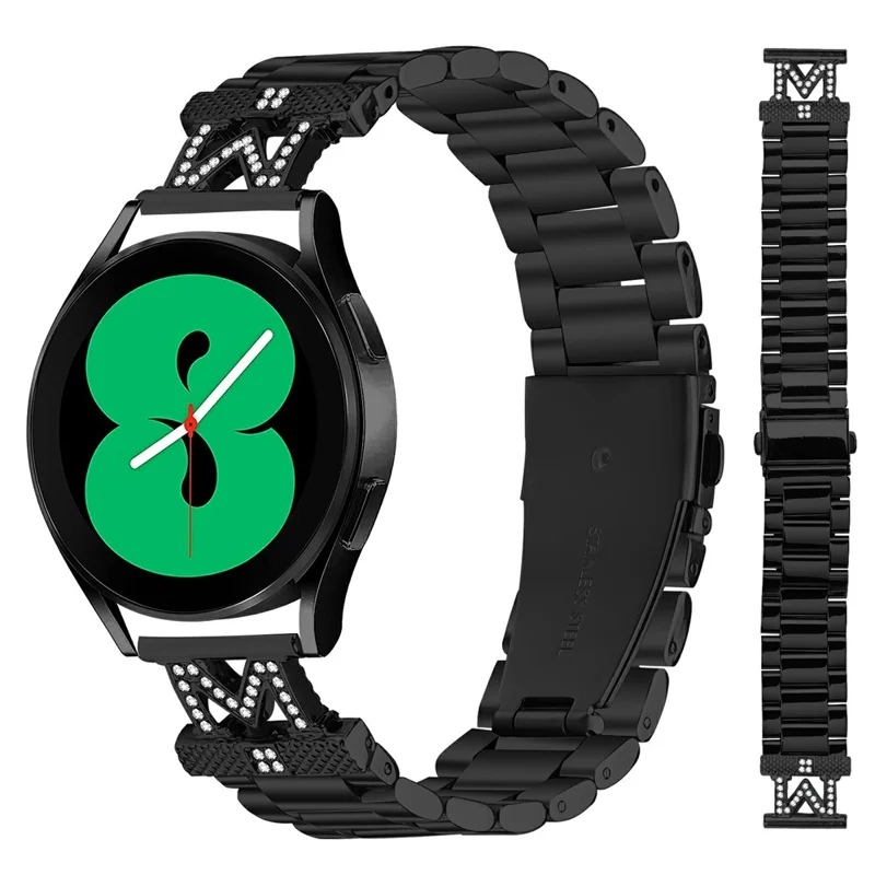 For Coros Apex 42mm Watch Strap Rhinestones Decor 3-Bead Stainless Steel Band - Black