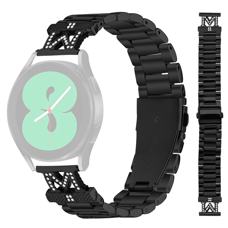 For Garmin Forerunner 645  /  Forerunner 645 Music Watch Strap Rhinestones Decor 3-Bead Stainless Steel Band - Black