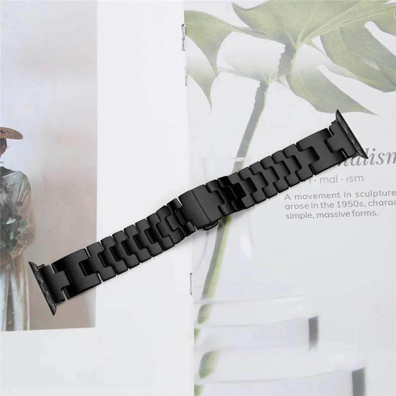 Replacement Strap for Apple Watch Series 10 9 8 7 SE 6 5 4 3 2 1 42mm 41mm 40mm 38mm H Type Metal Watch Band - Black