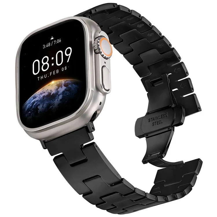 Ersatzarmband für Apple Watch Series 10 Ultra 9 8 7 SE 6 5 4 3 2 1 46mm 49mm 45mm 44mm 42mm H-Typ Metallarmband - Schwarz