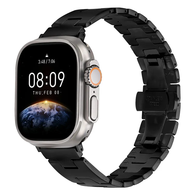 Ersatzarmband für Apple Watch Series 10 Ultra 9 8 7 SE 6 5 4 3 2 1 46mm 49mm 45mm 44mm 42mm H-Typ Metallarmband - Schwarz