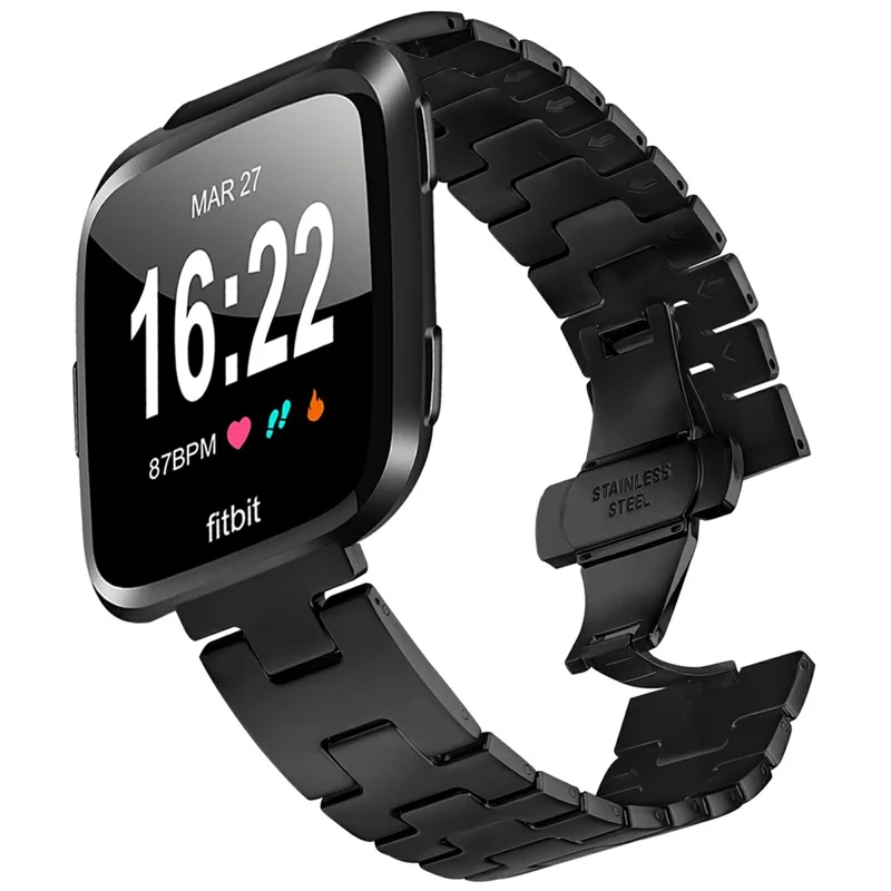 For Fitbit Versa / Versa Lite / Versa 2 Replacement Strap H Type Metal Watch Band - Black