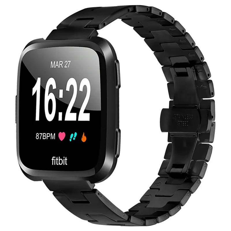 For Fitbit Versa / Versa Lite / Versa 2 Replacement Strap H Type Metal Watch Band - Black