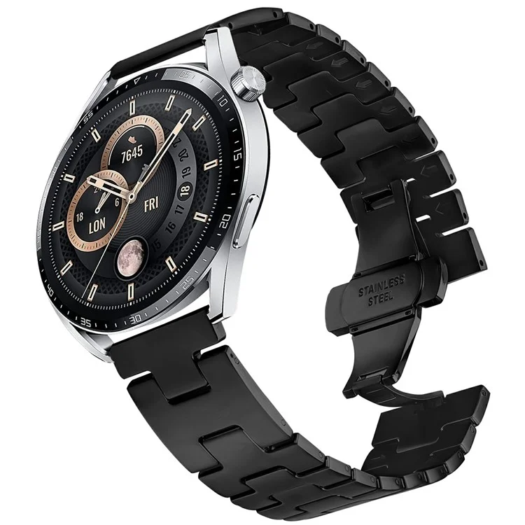 For Samsung Galaxy Watch 46mm Replacement Strap H Type Metal Watch Band - Black