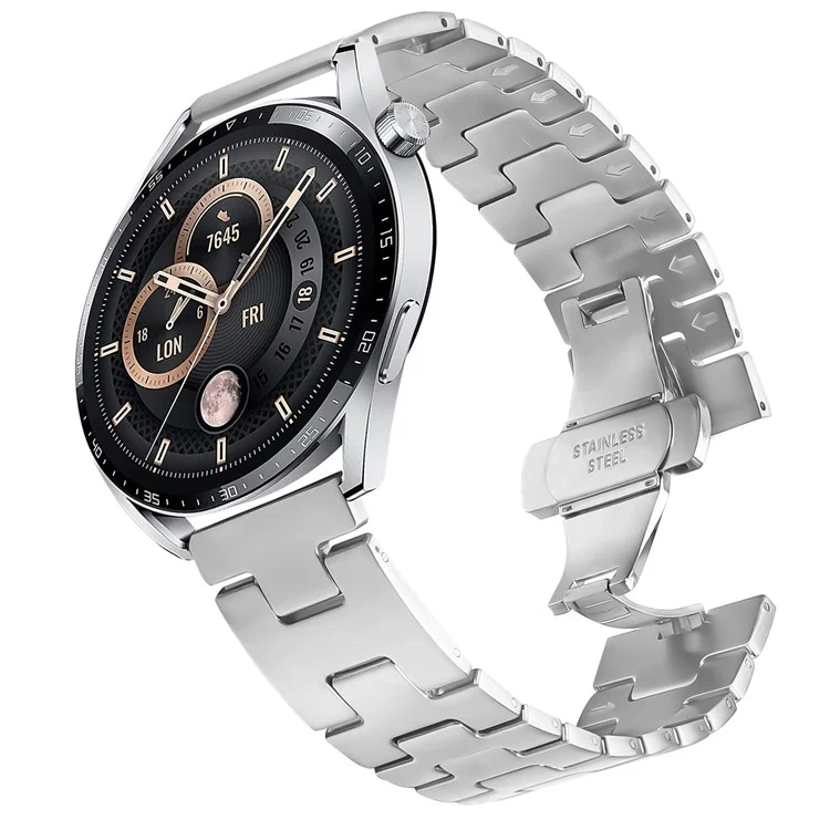 Pulseira de Substituição para Huawei Watch GT Runner Tipo H com Fecho Borboleta em Aço Inoxidável - Prata