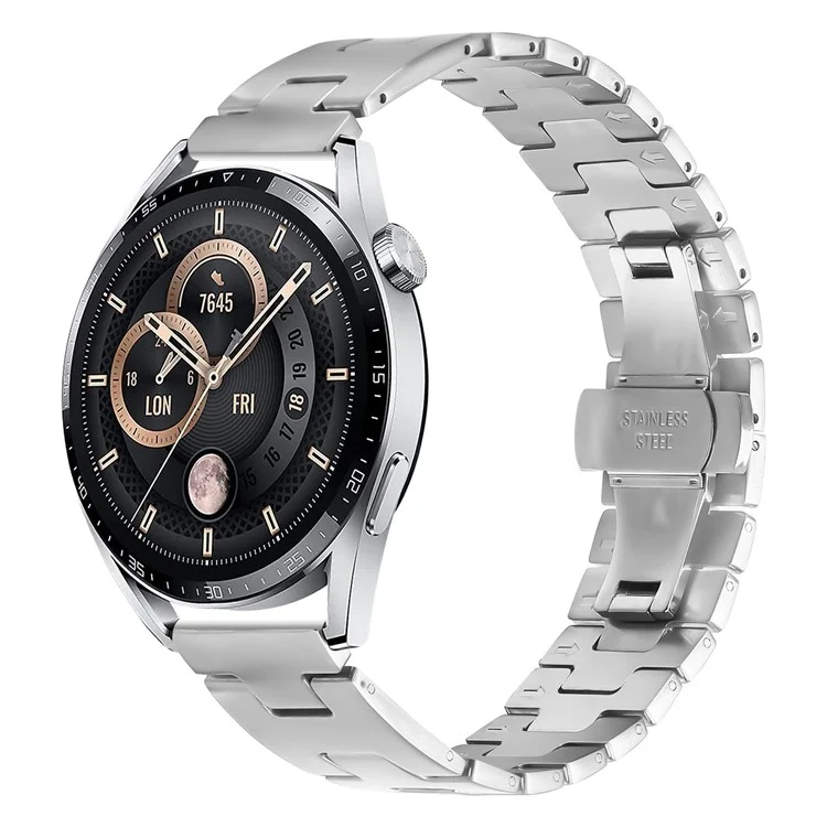 Pulseira de Substituição para Huawei Watch GT Runner Tipo H com Fecho Borboleta em Aço Inoxidável - Prata