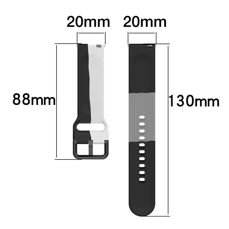 20mm Three Color Silicone Replacement Watch Strap for Garmin Venu Sq/Venu/Vivoactive3 - Black/White/Grey