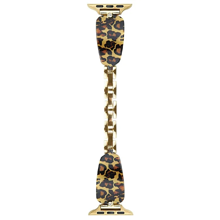 Cinturino per Apple Watch Series 10 9 8 7 SE 6 5 4 3 2 1 42mm 41mm 40mm 38mm con Decorazione in Strass, Resina e Metallo - Stampa Leopardata Oro