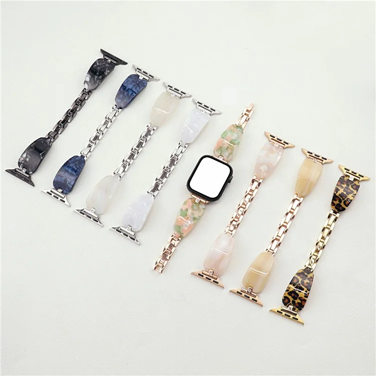 Cinturino per Apple Watch Series 10 9 8 7 SE 6 5 4 3 2 1 42mm 41mm 40mm 38mm con Decorazione in Strass, Resina e Metallo - Stampa Leopardata Oro