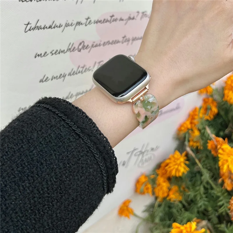 Watch Strap for Apple Watch Series 10 9 8 7 SE 6 5 4 3 2 1 42mm 41mm 40mm 38mm Rhinestone Decor Resin Metal Wrist Band - Pink+Green