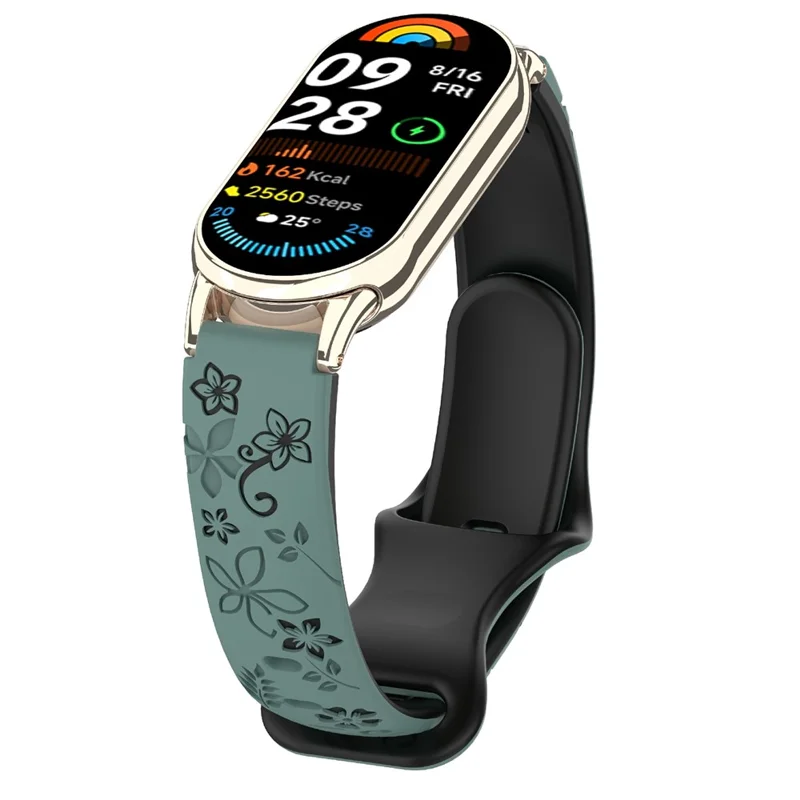 حزام سيليكون مزخرف مزدوج اللون لساعة شاومي الذكية 9 / 8، حزام بديل - أخضر + أسود