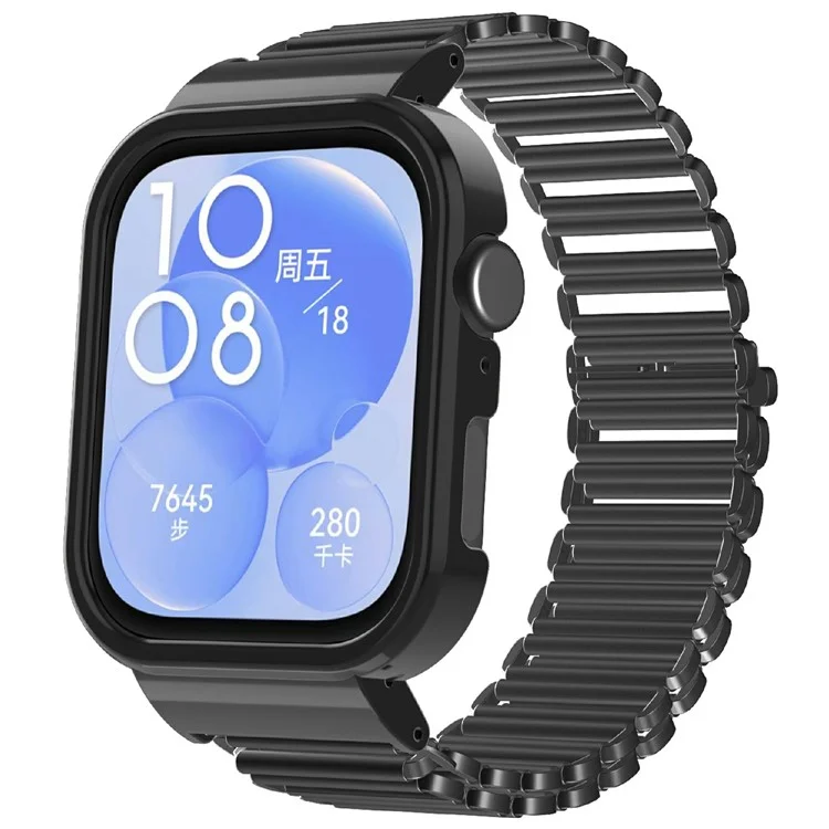 Para Huawei Watch Fit 3 Marco Metálico del Reloj + Correa de Muñeca Ajustable - Negro / Negro