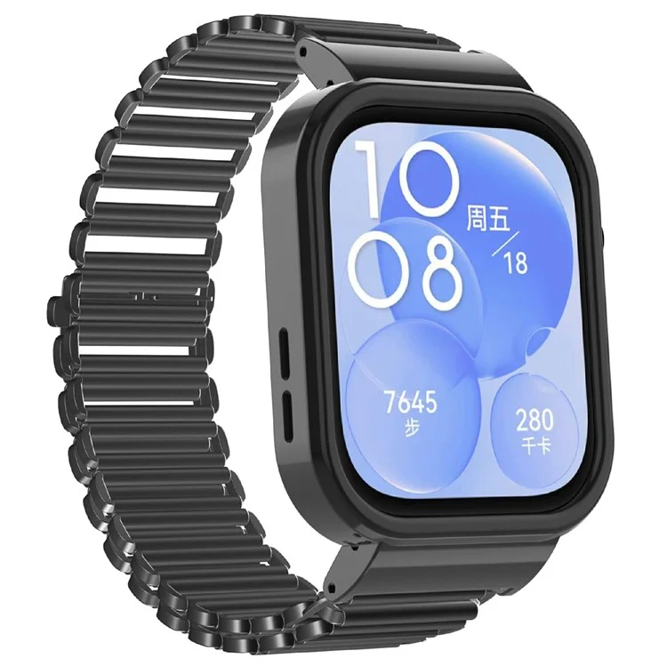 Para Huawei Watch Fit 3 Marco Metálico del Reloj + Correa de Muñeca Ajustable - Negro / Negro