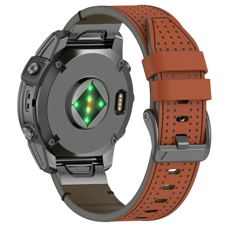 For Garmin 22mm Genuine Cow Leather Watch Band Stitching Line Replacement Strap - Brown+Black