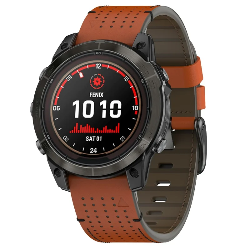 For Garmin 22mm Genuine Cow Leather Watch Band Stitching Line Replacement Strap - Brown+Black