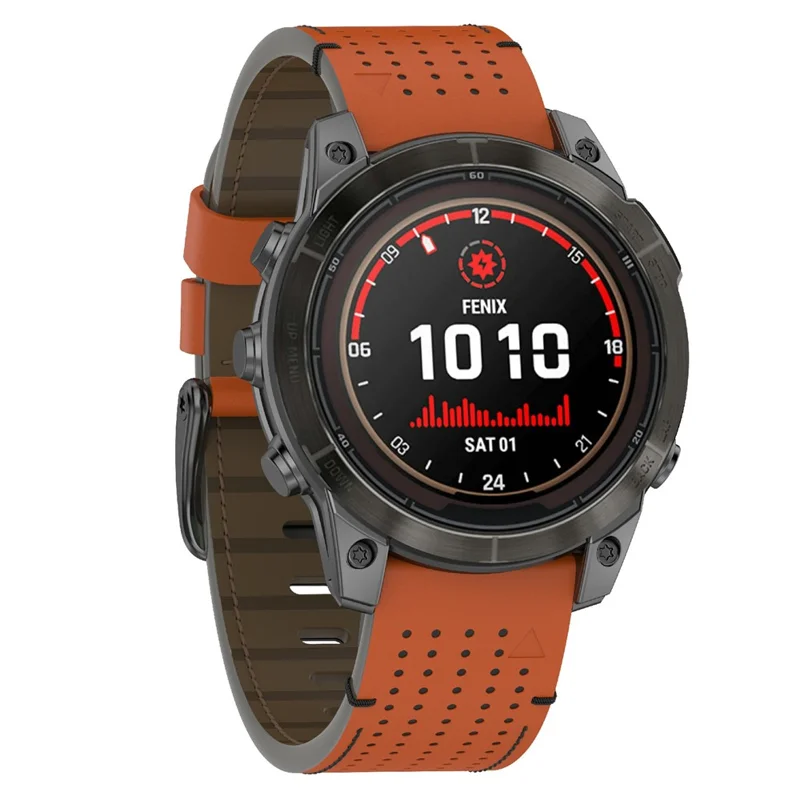 For Garmin 22mm Genuine Cow Leather Watch Band Stitching Line Replacement Strap - Brown+Black