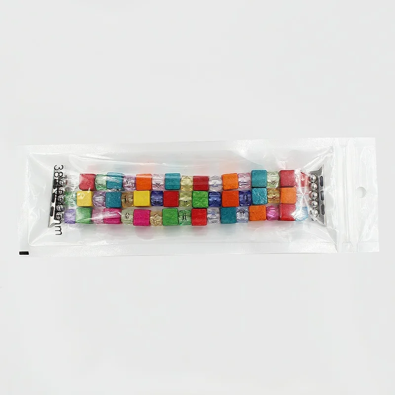 Bracelet Watch Strap for Apple Watch Series 10 9 8 7 SE 6 5 4 3 2 1 42mm 41mm 40mm 38mm Wood Resin Beads Wrist Band - Colorful