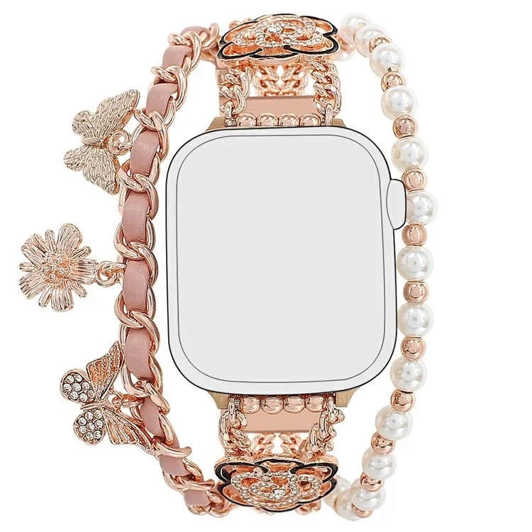 Zinklegierung Armband für Apple Watch Series 10 9 8 7 SE 6 5 4 3 2 1 42mm 41mm 40mm 38mm Blume Schmetterling Uhrenarmband - Rosa