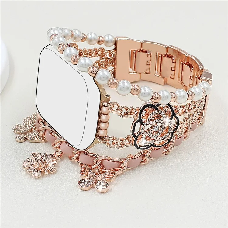 Zinklegierung Armband für Apple Watch Series 10 9 8 7 SE 6 5 4 3 2 1 42mm 41mm 40mm 38mm Blume Schmetterling Uhrenarmband - Rosa