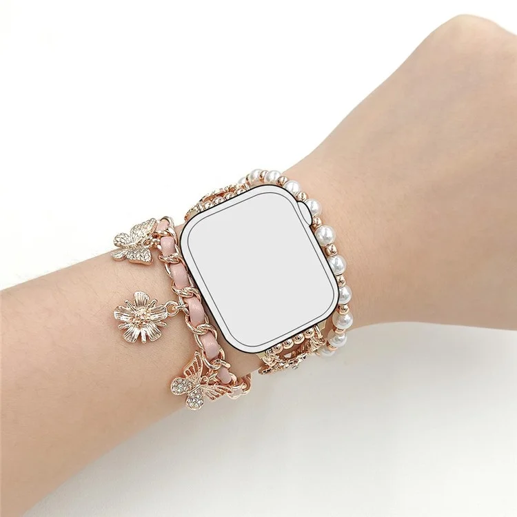 Zinklegierung Armband für Apple Watch Series 10 9 8 7 SE 6 5 4 3 2 1 42mm 41mm 40mm 38mm Blume Schmetterling Uhrenarmband - Rosa