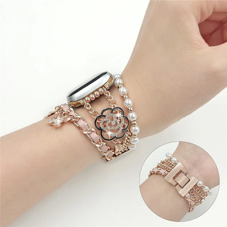 Zinklegierung Armband für Apple Watch Series 10 9 8 7 SE 6 5 4 3 2 1 42mm 41mm 40mm 38mm Blume Schmetterling Uhrenarmband - Rosa