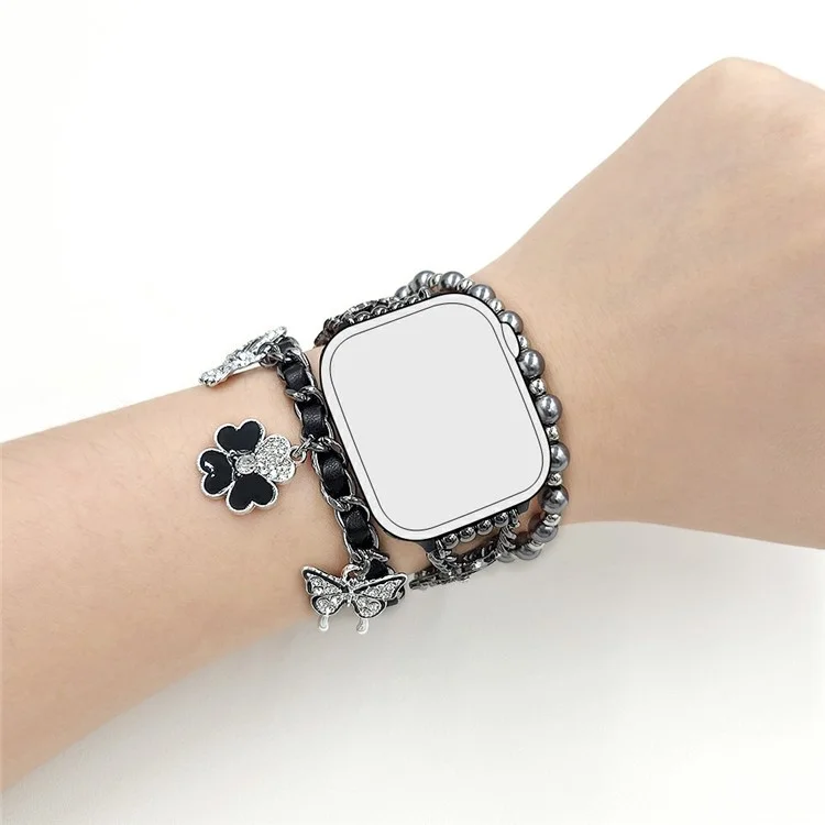 Zinc Alloy Bracelet Strap for Apple Watch Series 10 9 8 7 SE 6 5 4 3 2 1 42mm 41mm 40mm 38mm Flower Butterfly Watch Band - Black