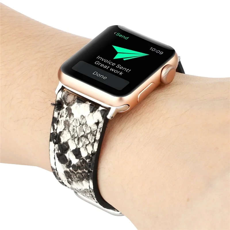 Leather Watch Strap for Apple Watch Series 10 9 8 7 SE 6 5 4 3 2 1 42mm 41mm 40mm 38mm Snakeskin Print Wrist Band - White
