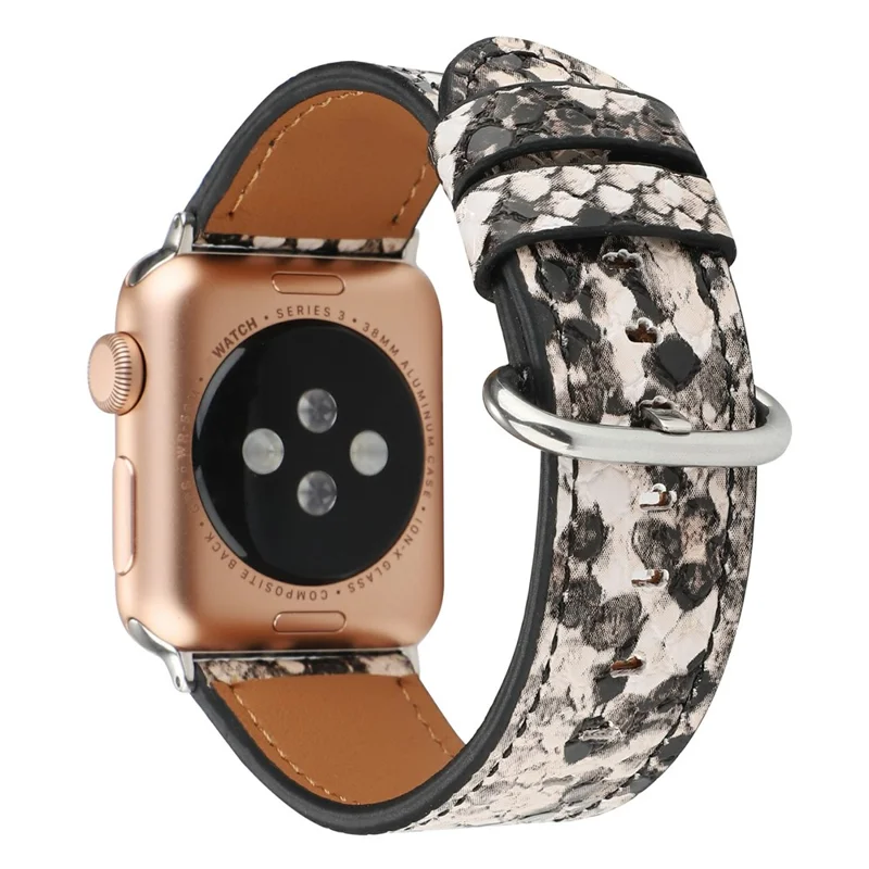 Bracelet en cuir avec motif peau de serpent pour Apple Watch Series 10 Ultra 9 8 7 SE 6 5 4 3 2 1 46mm 49mm 45mm 44mm 42mm - Rose Clair