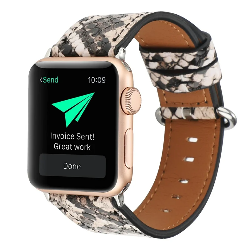 Bracelet en cuir avec motif peau de serpent pour Apple Watch Series 10 Ultra 9 8 7 SE 6 5 4 3 2 1 46mm 49mm 45mm 44mm 42mm - Rose Clair