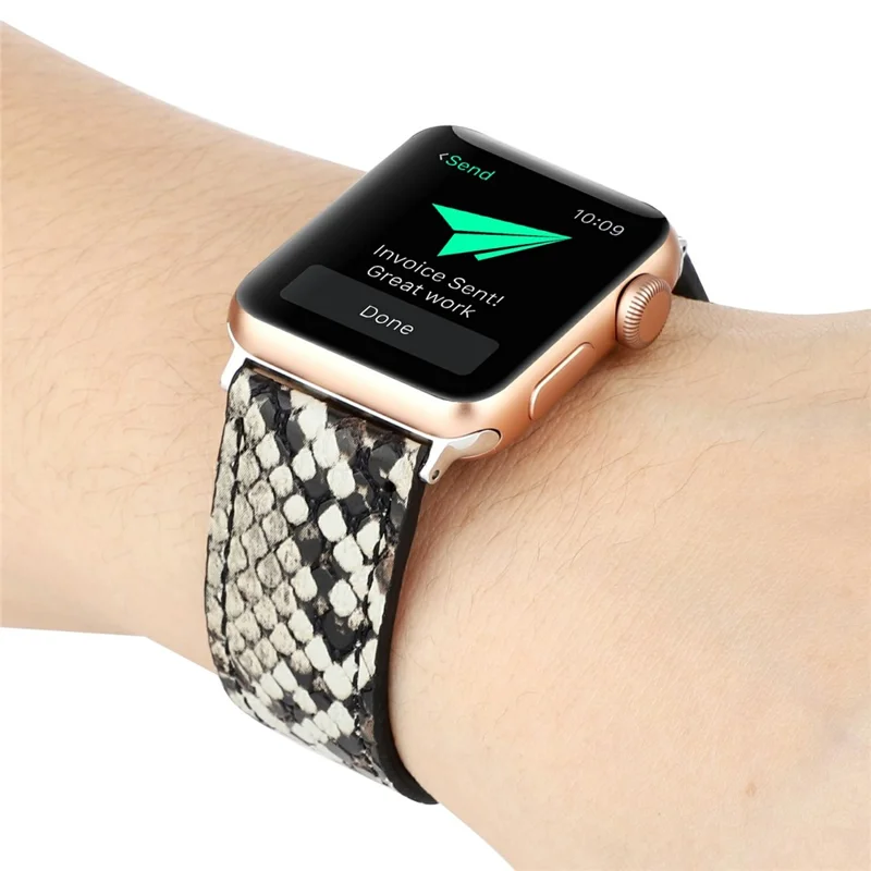Leather Watch Strap for Apple Watch Series 10 Ultra 9 8 7 SE 6 5 4 3 2 1 46mm 49mm 45mm 44mm 42mm Snakeskin Print Wrist Band - Grey