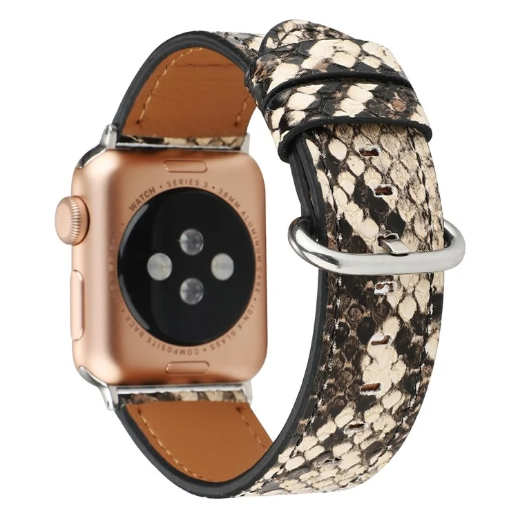 Leather Watch Strap for Apple Watch Series 10 Ultra 9 8 7 SE 6 5 4 3 2 1 46mm 49mm 45mm 44mm 42mm Snakeskin Print Wrist Band - Khaki