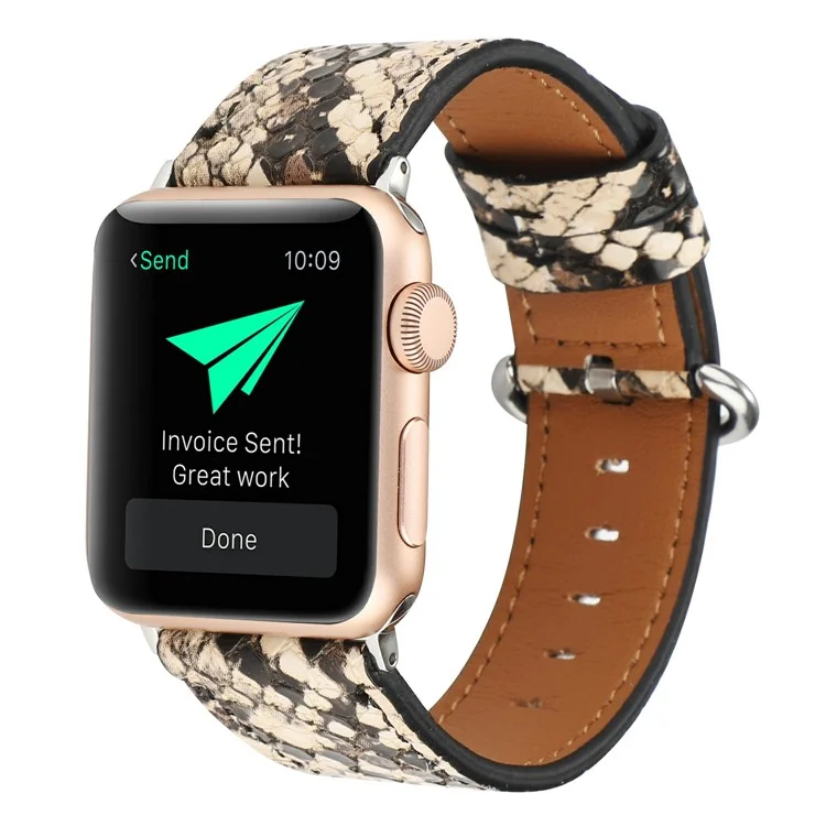 Leather Watch Strap for Apple Watch Series 10 Ultra 9 8 7 SE 6 5 4 3 2 1 46mm 49mm 45mm 44mm 42mm Snakeskin Print Wrist Band - Khaki