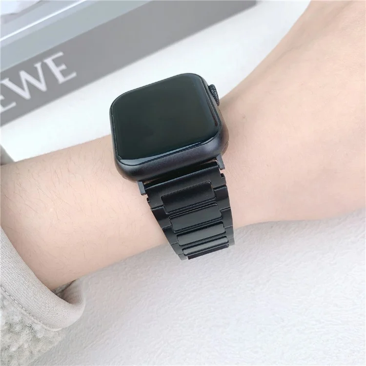Bracelet pour Apple Watch Series 10 9 8 7 SE 6 5 4 3 2 1 42mm 41mm 40mm 38mm - Bracelet de montre en acier inoxydable à un rang - Noir